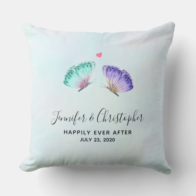 Elegant Watercolor Butterfly Pair Wedding Cushion (Front)