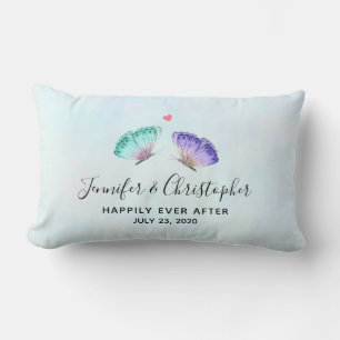 Elegant Watercolor Butterfly Pair Wedding Lumbar Cushion