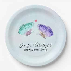 Elegant Watercolor Butterfly Pair Wedding Paper Plate