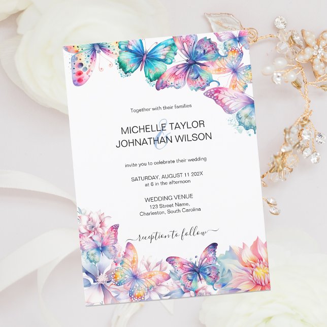 Elegant Watercolor Butterfly Wildflower Colourful Invitation (watercolor butterfly)