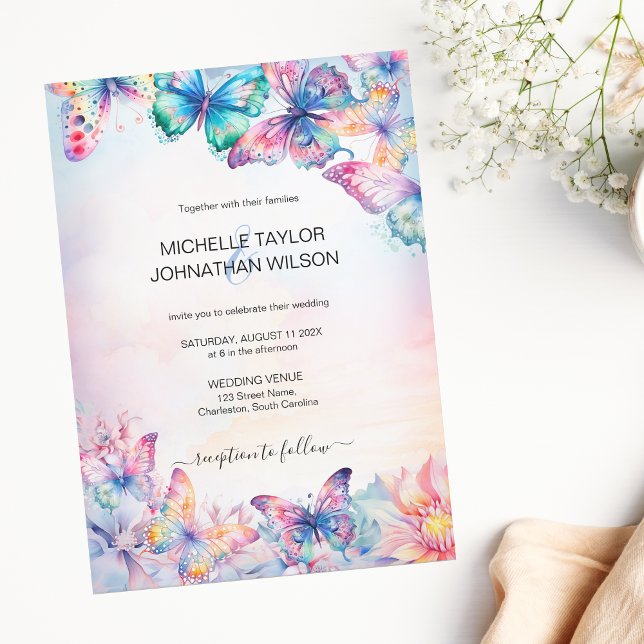 Elegant Watercolor Butterfly Wildflower Colourful Invitation (colorful watercolor butterfly)