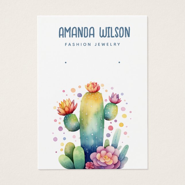 Elegant watercolor Cactus earring display card  (Front)