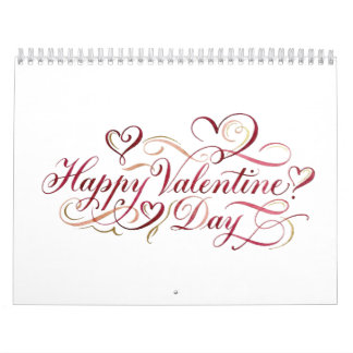 Elegant Watercolor Calligraphy Happy Valentine's D Calendar