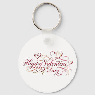 Elegant Watercolor Calligraphy Happy Valentine's D Key Ring