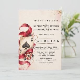 Elegant Watercolor Casino Night Burgundy Wedding Invitation