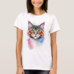 Elegant Watercolor Cat T-Shirt for Women – Artist