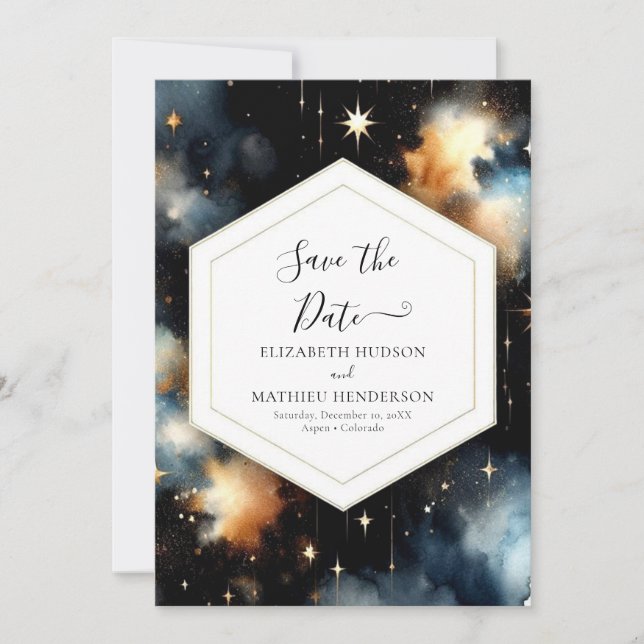 Elegant Watercolor Celestial Wedding Save The Date (Front)
