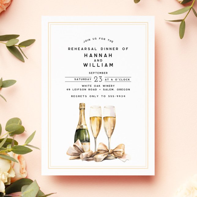 Elegant Watercolor Champagne Bow Rehearsal Dinner Invitation (Creator Uploaded)
