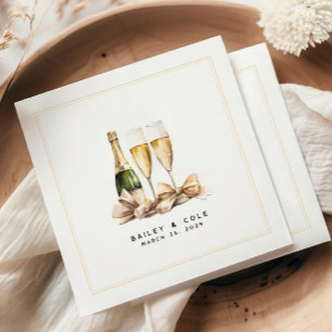Elegant Watercolor Champagne Bow Wedding Napkin