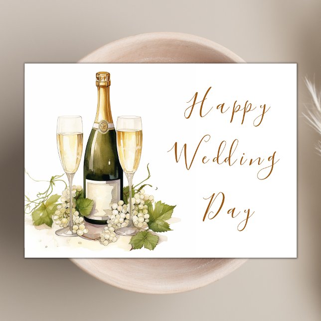 Elegant Watercolor Champagne Happy Wedding Day Card (Creator Uploaded)