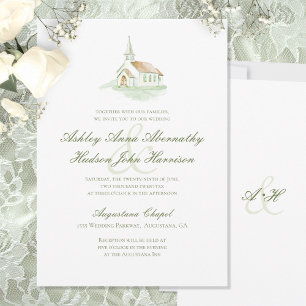 Elegant Watercolor Chapel Wedding  Invitation