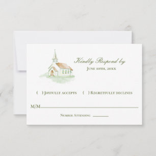 Elegant Watercolor Chapel Wedding RSVP Card