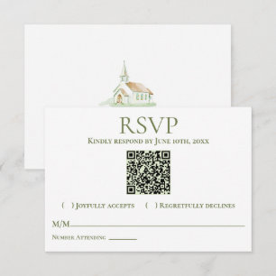Elegant Watercolor Chapel Wedding RSVP Card