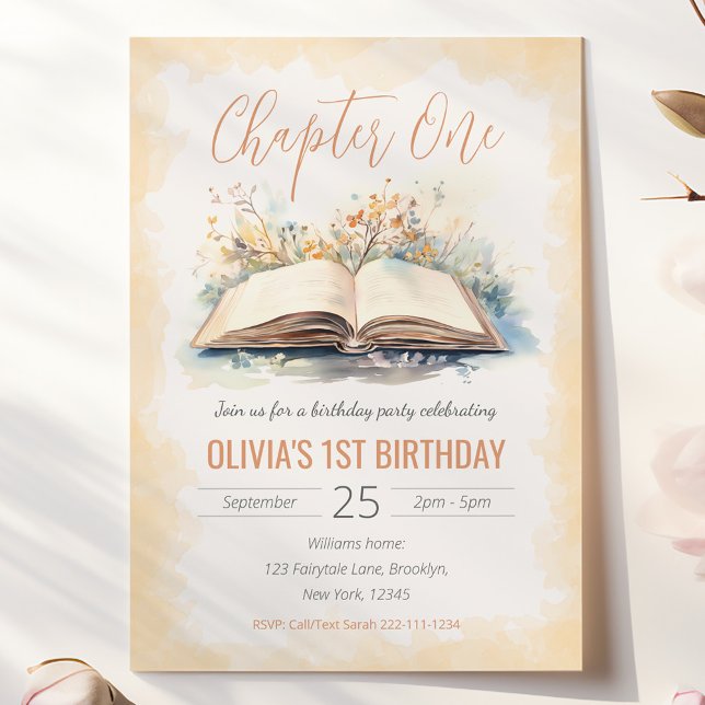 Elegant Watercolor Chapter One Storybook Birthday  Invitation (Creator Uploaded)