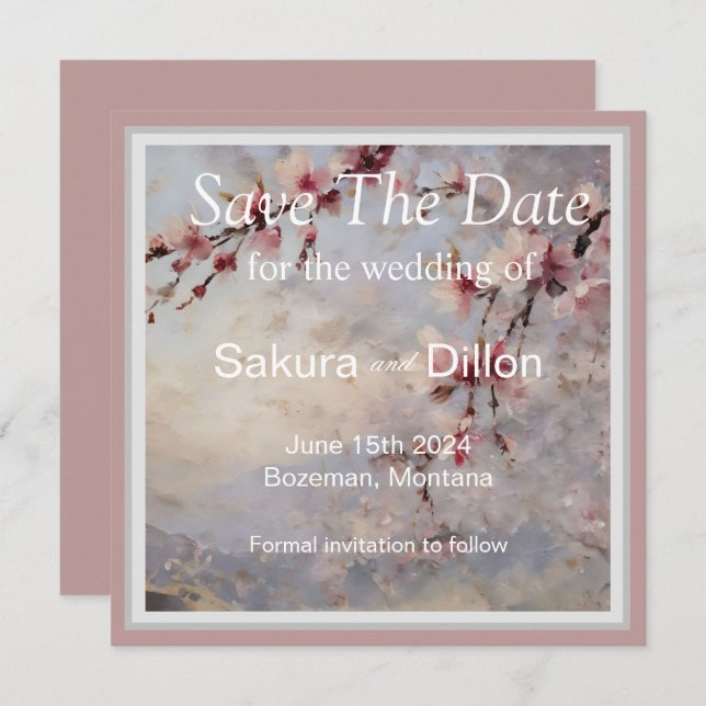 Elegant Watercolor Cherry Blossom Save The Date (Front/Back)