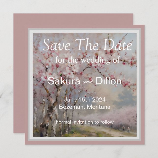 Elegant Watercolor Cherry Blossom Save The Date (Front/Back)