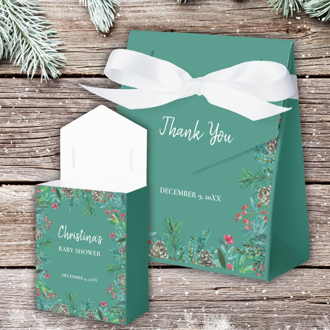 Elegant Watercolor Christmas Baby Shower Green Favour Box (Creator Uploaded)