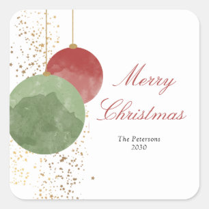 Elegant Watercolor Christmas Baubles Square Sticker