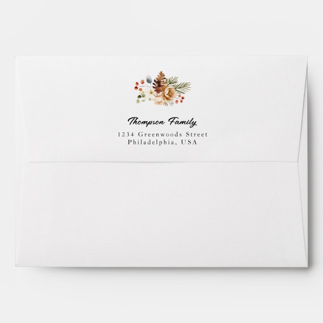 Elegant Watercolor Christmas Botanical Holiday Envelope (Back (Top Flap))