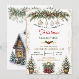 Elegant Watercolor Christmas Celebration Invitatio Invitation