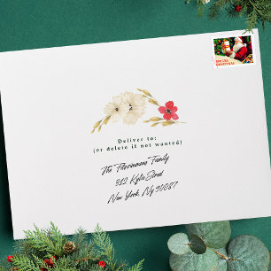 elegant watercolor christmas floral Return Address Envelope