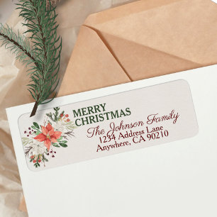 Elegant Watercolor Christmas Floral Return Address Return Address Label