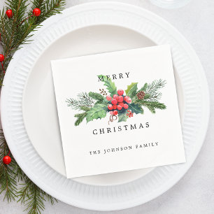 Elegant Watercolor Christmas Florals Personalised Napkin