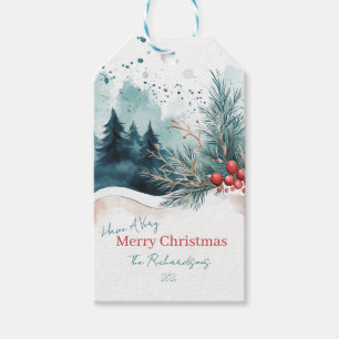 Elegant Watercolor Christmas Forest Gift Tags