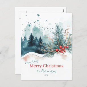 Elegant Watercolor Christmas Forest Postcard
