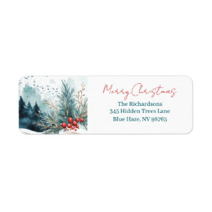 Elegant Watercolor Christmas Forest Return Address Label