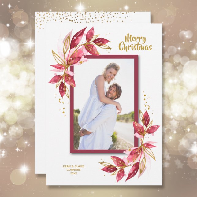 Elegant Watercolor Christmas Greenery Photo Holiday Card (Creator Uploaded)
