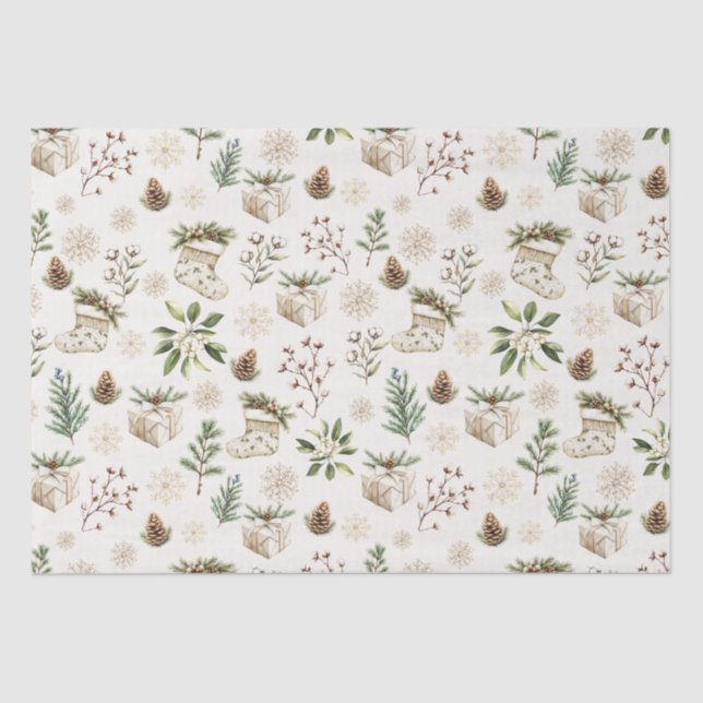 Elegant Watercolor Christmas Holiday Pattern  Tissue Paper (Front)
