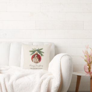 Elegant Watercolor Christmas Ornament Family Photo Cushion