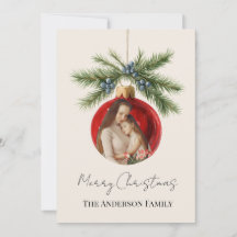 Elegant Watercolor Christmas Ornament Family Photo