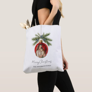 Elegant Watercolor Christmas Ornament Family Photo Tote Bag