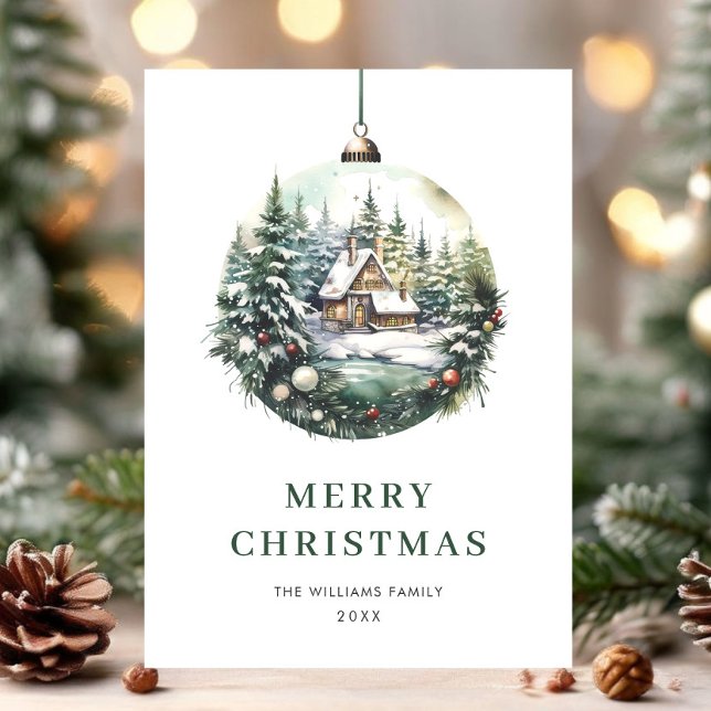 Elegant Watercolor Christmas Ornament Greeting Holiday Card (Creator Uploaded)