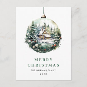 Elegant Watercolor Christmas Ornament Holiday Postcard
