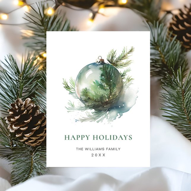 Elegant Watercolor Christmas Ornament Holiday Postcard (Creator Uploaded)