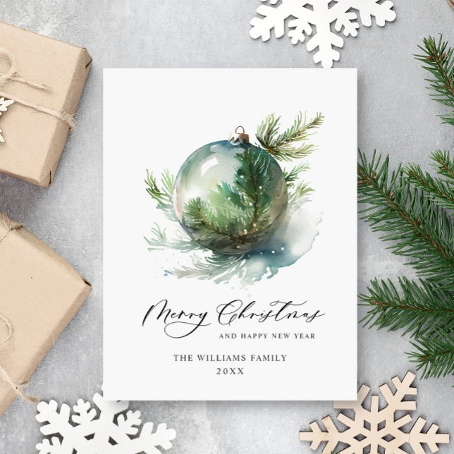Elegant Watercolor Christmas Ornament Holiday Postcard (Creator Uploaded)