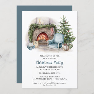 Elegant Watercolor Christmas Party Invitation 