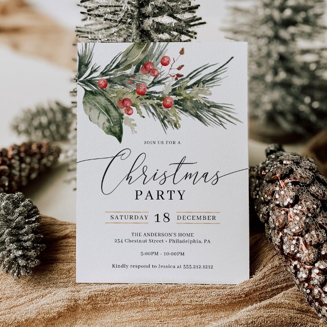 Elegant Watercolor Christmas Party Invitation (Creator Uploaded)