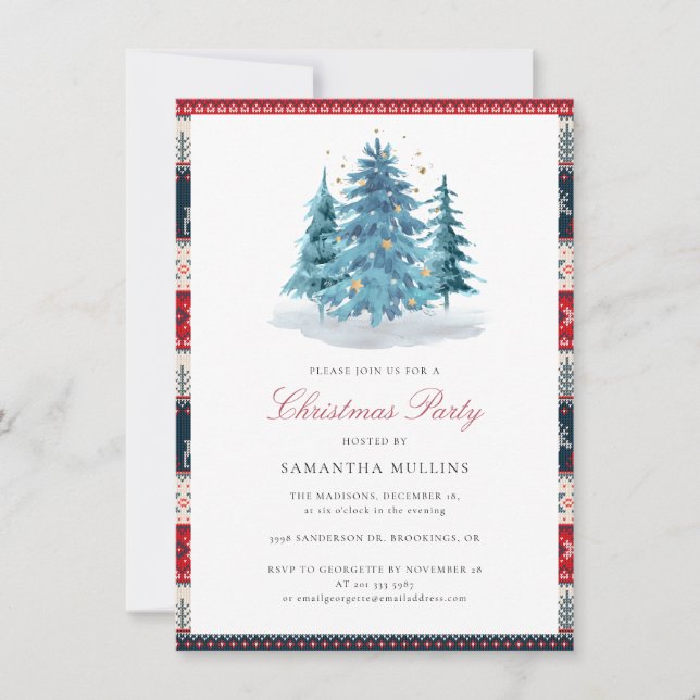 Elegant Watercolor Christmas Party Invitation (Front)