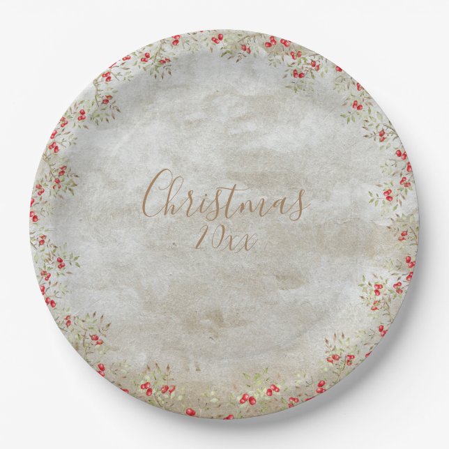 Elegant Watercolor Christmas Personalise Year Paper Plate (Front)