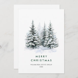 Elegant Watercolor Christmas Pine Tree Corporate Holiday Card