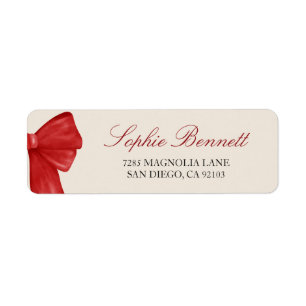 Elegant Watercolor Christmas Red Bow Family Return Address Label
