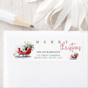 Elegant Watercolor Christmas Sleigh  Return Address Label