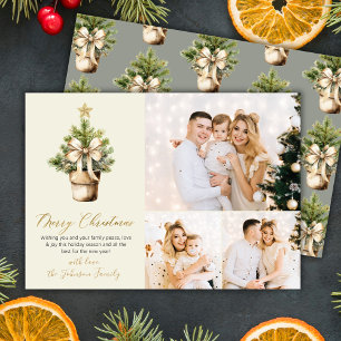 Elegant Watercolor Christmas Tree 3 Photo Collage Holiday Card