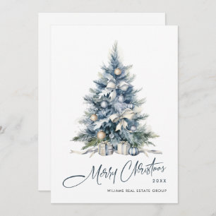 Elegant Watercolor Christmas Tree Corporate Holiday Card