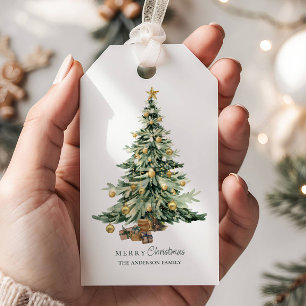 Elegant Watercolor Christmas Tree Gift Tags