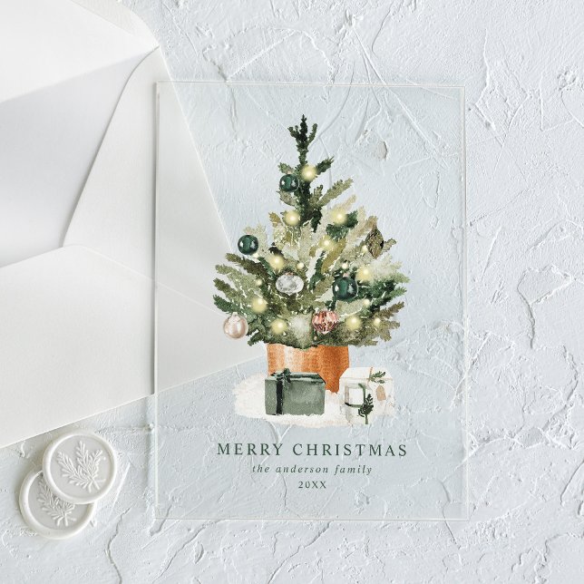 Elegant Watercolor Christmas Tree Holiday Acrylic Invitations (Creator Uploaded)